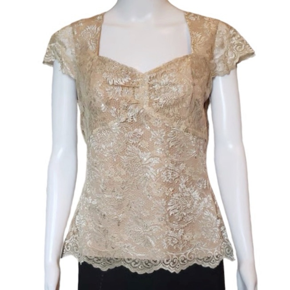 Y2K Gold Lace Sweetheart Top